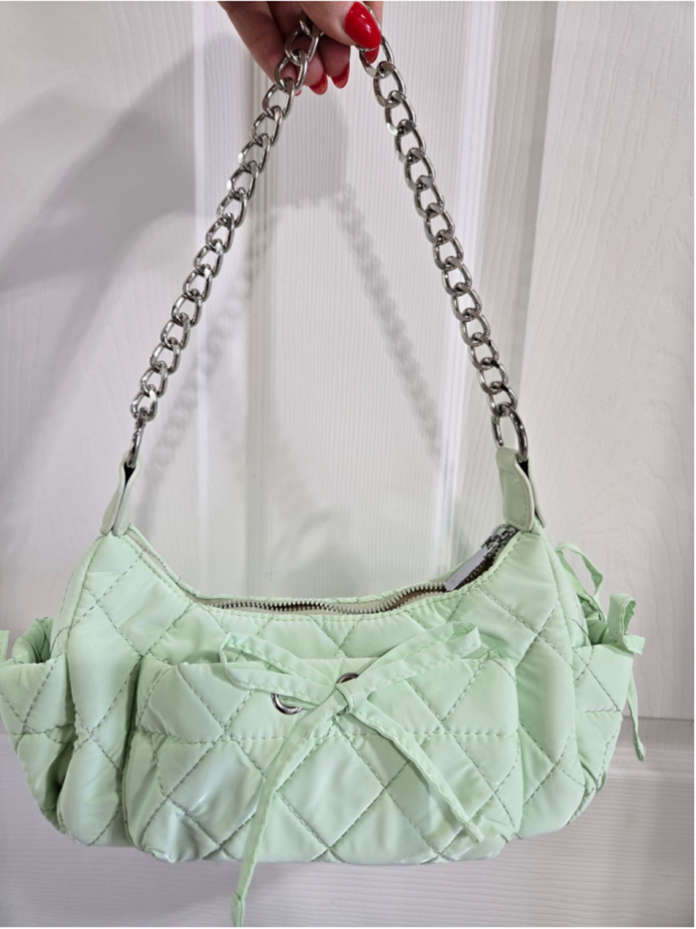 Women's Cider Quilted Shoulder Bag One Size Green Silver - Picture 5 of 7